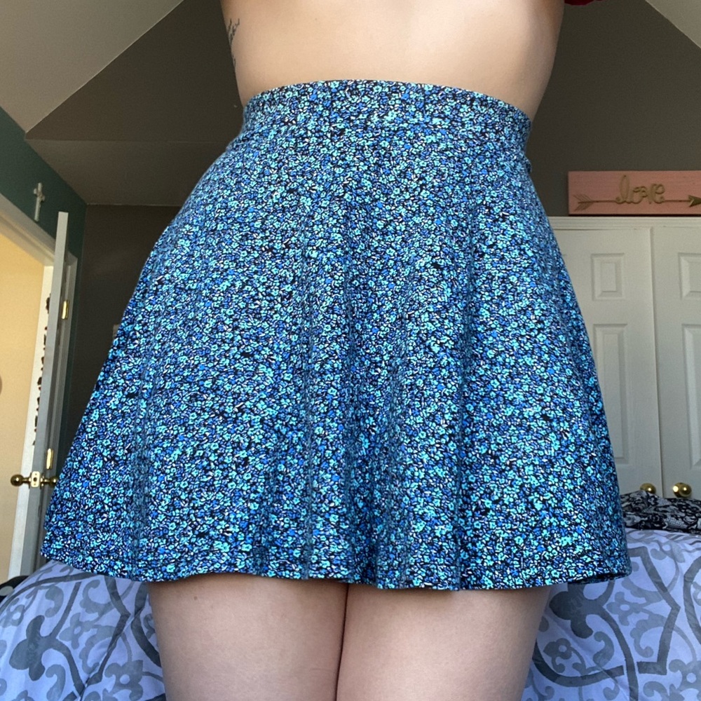 Blue Floral Skater Skirt